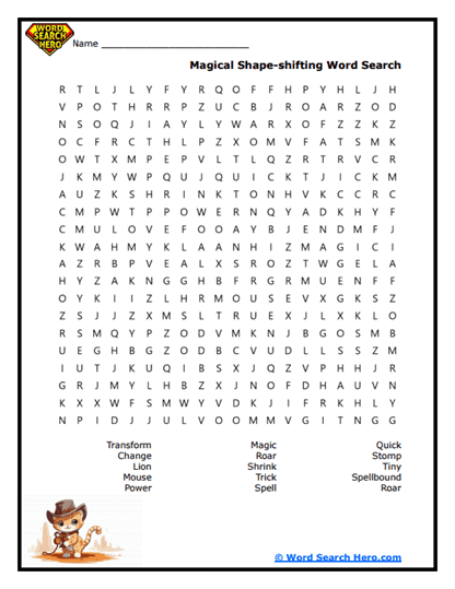 Magic and Transformation Word Search
