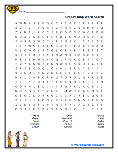 The King's Greed Word Search