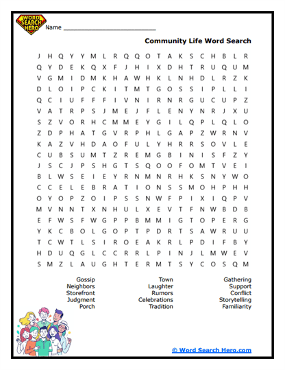 Town Voices Word Search